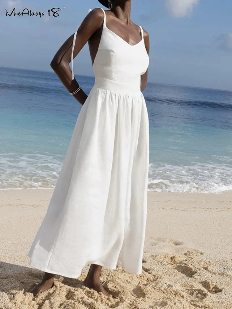Mnealways18 Fashion Brown Linen Long Dress