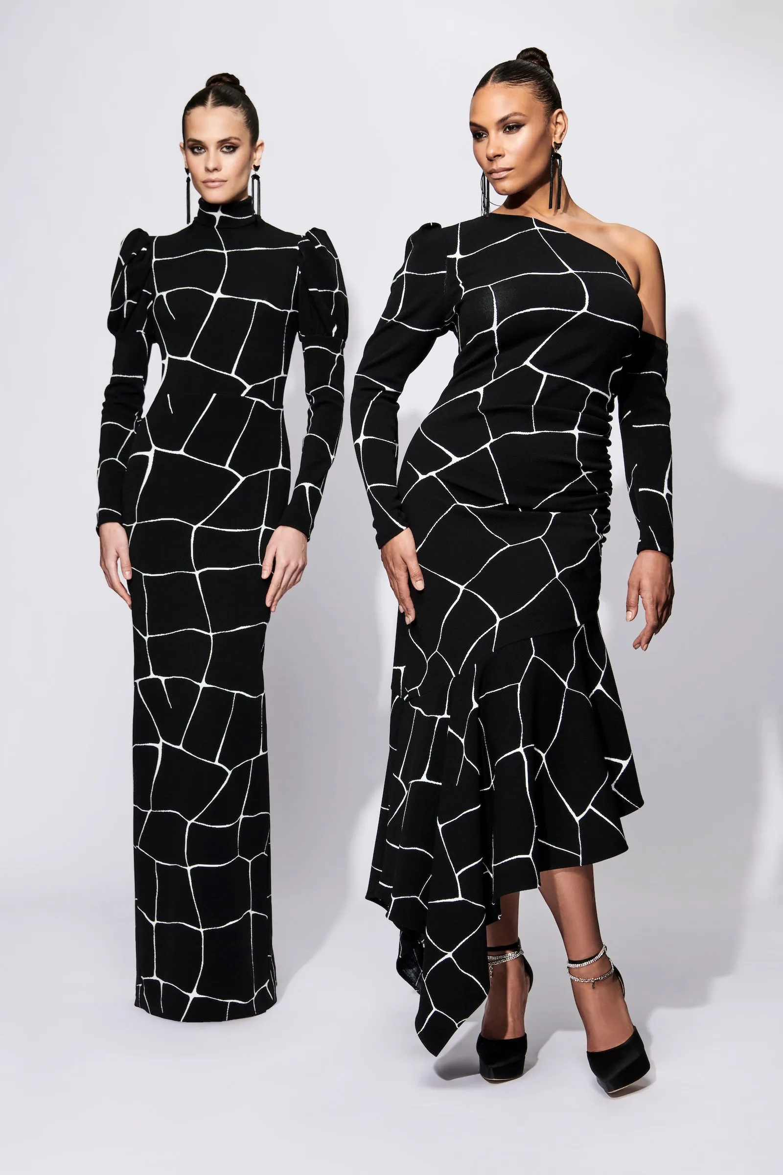 Mock Neck Puff Sleeve Column Gown