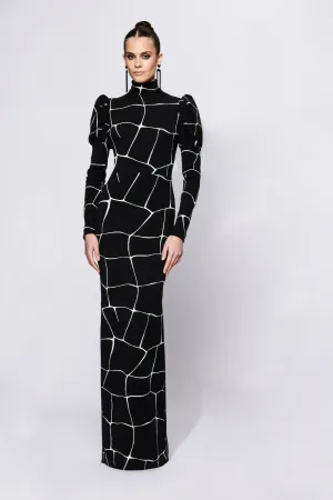 Mock Neck Puff Sleeve Column Gown