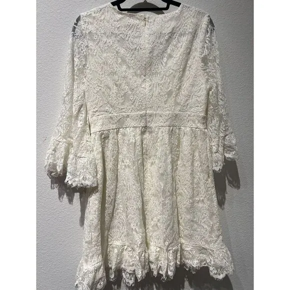 Modcloth Womens‎ Dress Ivory Lace Ruffle Size Large Whimsical Flare Feminine