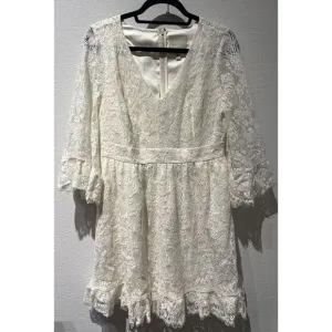 Modcloth Womens‎ Dress Ivory Lace Ruffle Size Large Whimsical Flare Feminine
