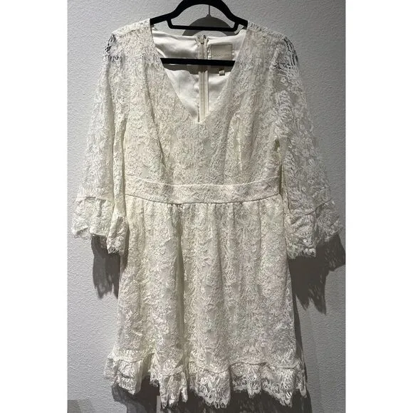 Modcloth Womens‎ Dress Ivory Lace Ruffle Size Large Whimsical Flare Feminine