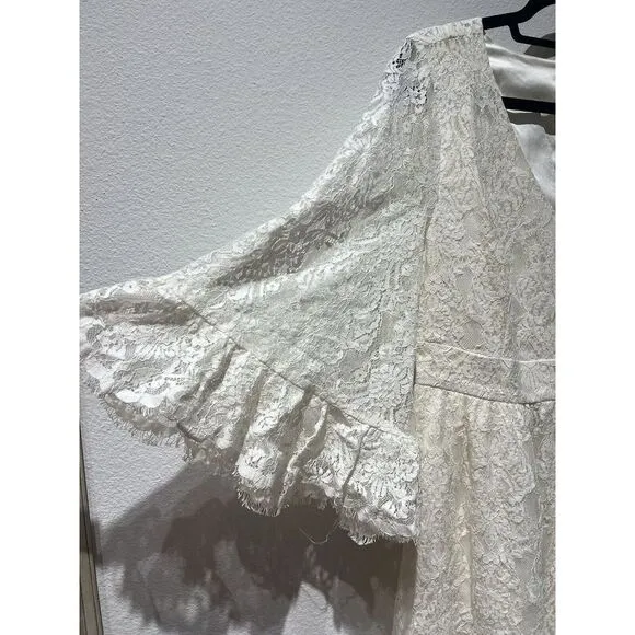 Modcloth Womens‎ Dress Ivory Lace Ruffle Size Large Whimsical Flare Feminine