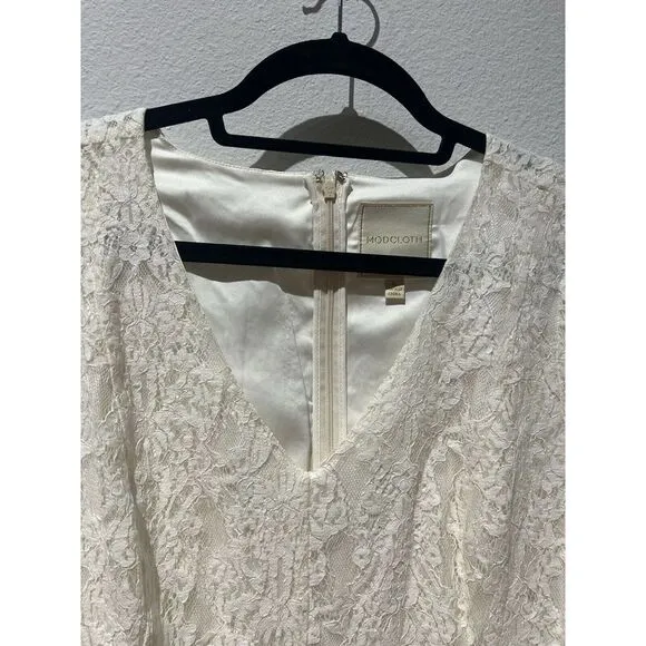 Modcloth Womens‎ Dress Ivory Lace Ruffle Size Large Whimsical Flare Feminine