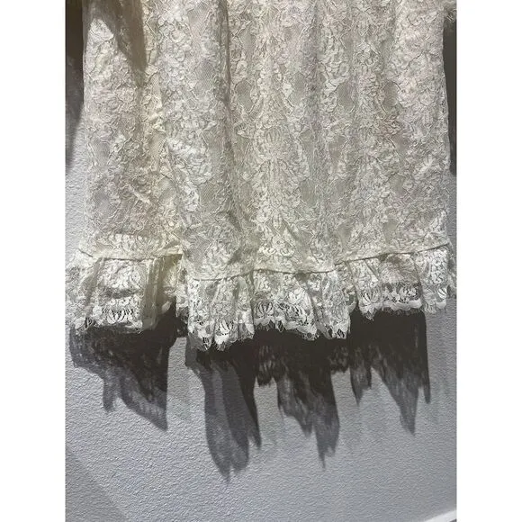 Modcloth Womens‎ Dress Ivory Lace Ruffle Size Large Whimsical Flare Feminine