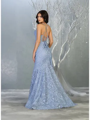 MQ 7811 - Fit & Flare Prom Gown with Shimmering Floral Applique & Corset Back
