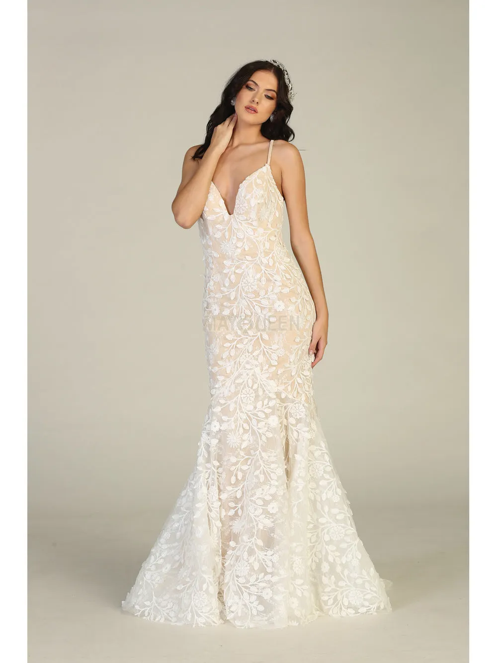 MQ 7811 - Fit & Flare Prom Gown with Shimmering Floral Applique & Corset Back