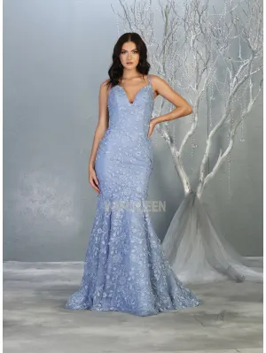MQ 7811 - Fit & Flare Prom Gown with Shimmering Floral Applique & Corset Back