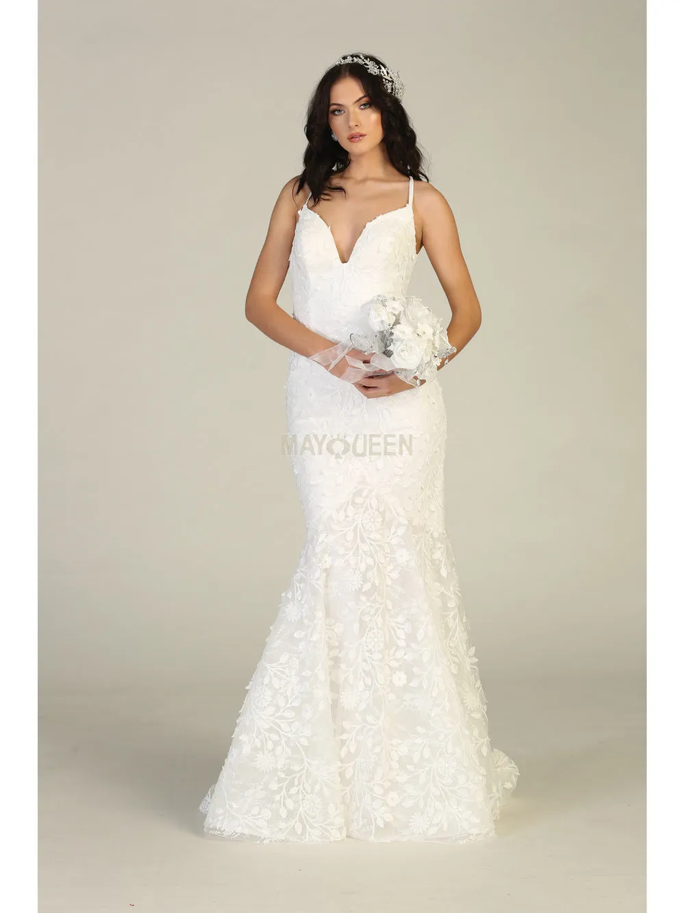 MQ 7811 - Fit & Flare Prom Gown with Shimmering Floral Applique & Corset Back