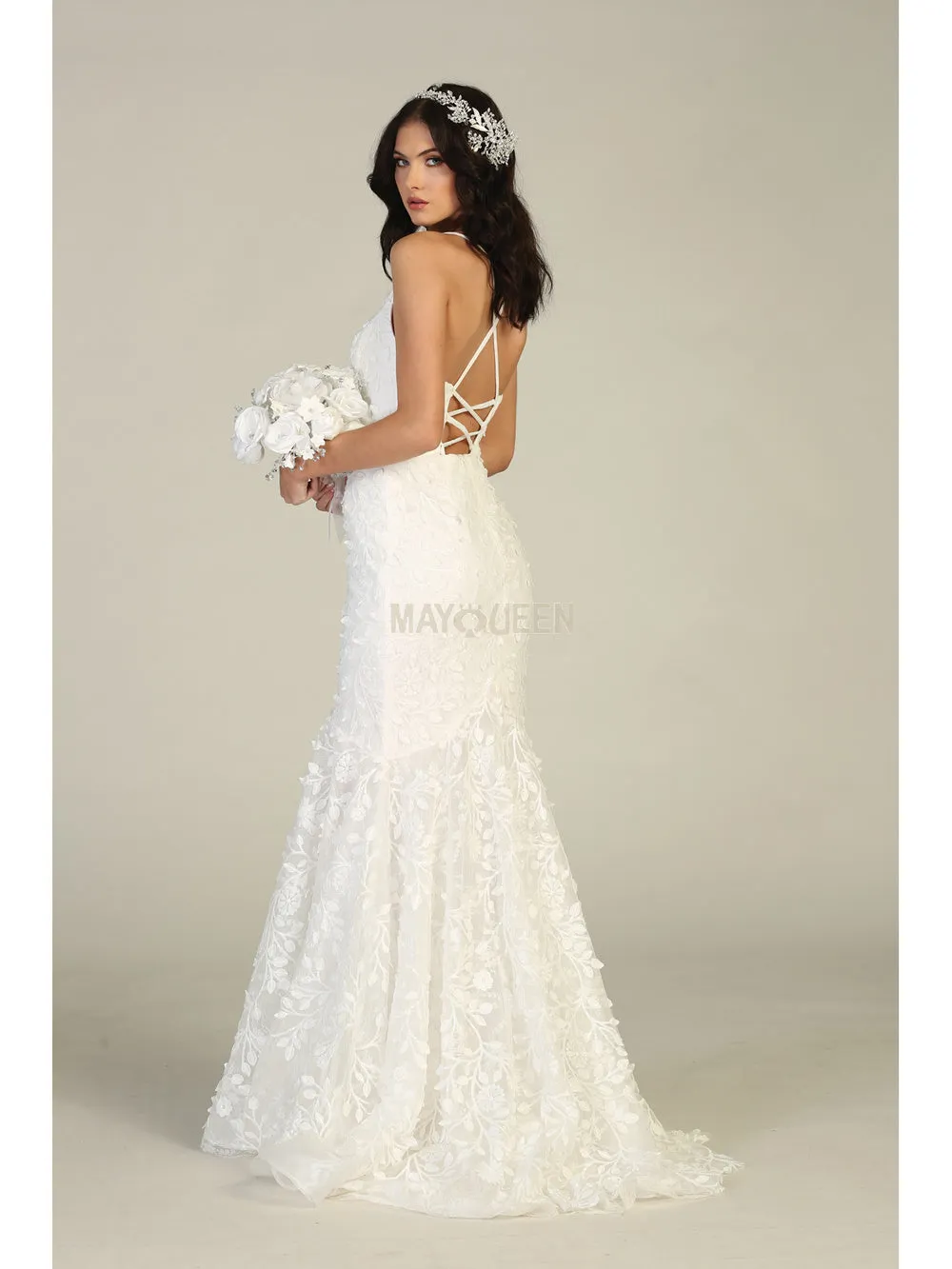 MQ 7811 - Fit & Flare Prom Gown with Shimmering Floral Applique & Corset Back