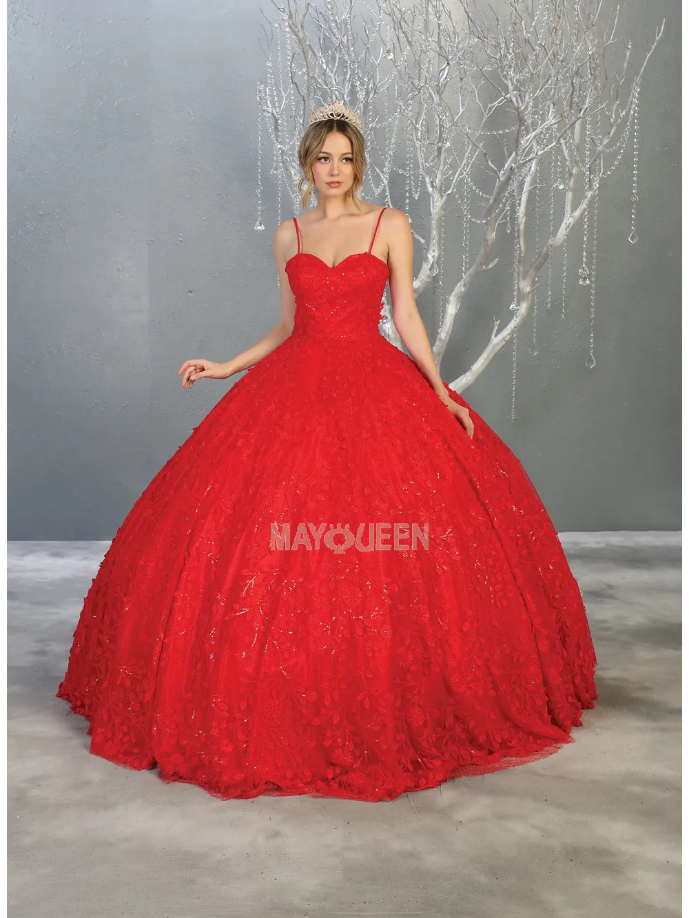MQ LK150 - A Line Quinceanera Gown with Floral Sequin Applique & Sweetheart Neckline