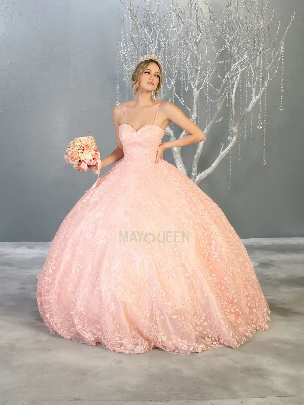 MQ LK150 - A Line Quinceanera Gown with Floral Sequin Applique & Sweetheart Neckline