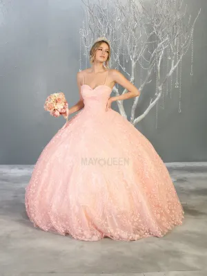 MQ LK150 - A Line Quinceanera Gown with Floral Sequin Applique & Sweetheart Neckline