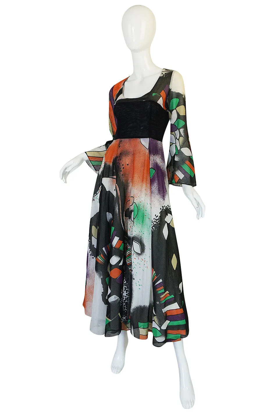 Museum Exhibited 1971 RTW Thea Porter Painted Print Dress