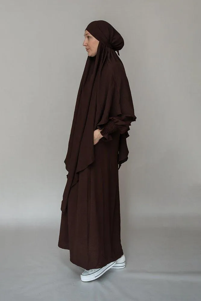 Myyla prayer gown umrah abaya dress non-wrinkling in dark coffee