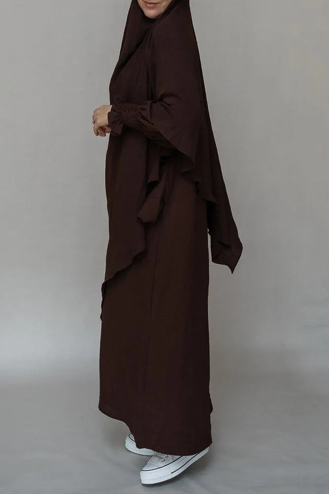 Myyla prayer gown umrah abaya dress non-wrinkling in dark coffee