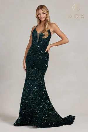 N C1109 - Full Sequin Fit & Flare Prom Gown with Corset Back