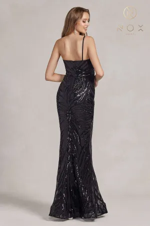 N R1204 - Fit & Flare One Shoulder Prom Gown with Full Sequin Design