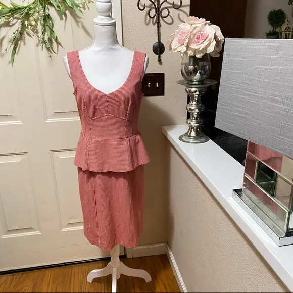 Nanette Lepore Red &amp; White Peplum Sleeveless Dress