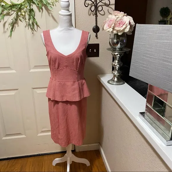 Nanette Lepore Red &amp; White Peplum Sleeveless Dress