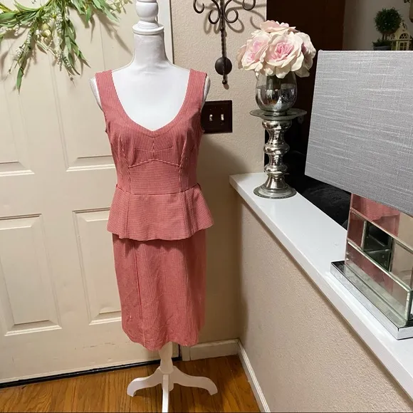 Nanette Lepore Red &amp; White Peplum Sleeveless Dress