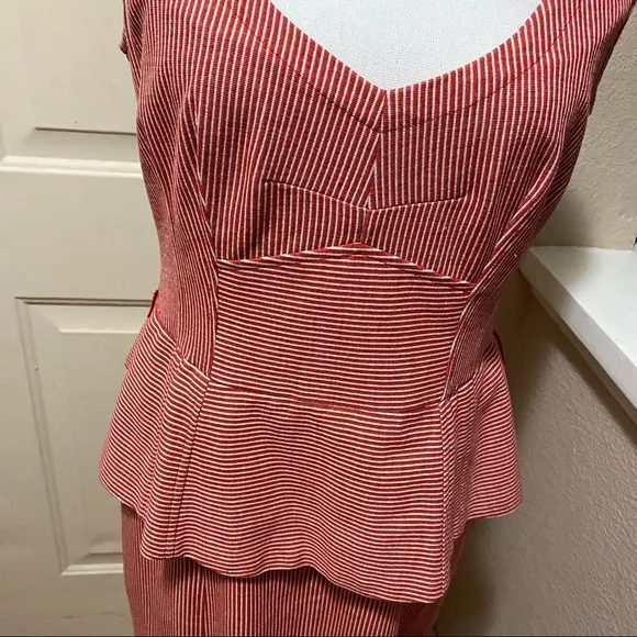 Nanette Lepore Red &amp; White Peplum Sleeveless Dress
