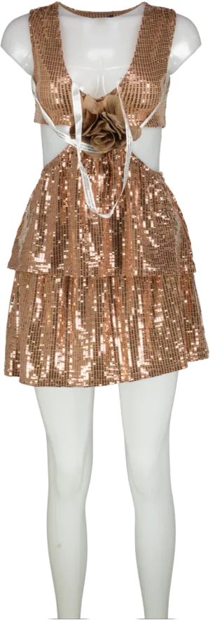 Nasty Gal Metallic Sequin Side Cut Out Mini Dress UK XS