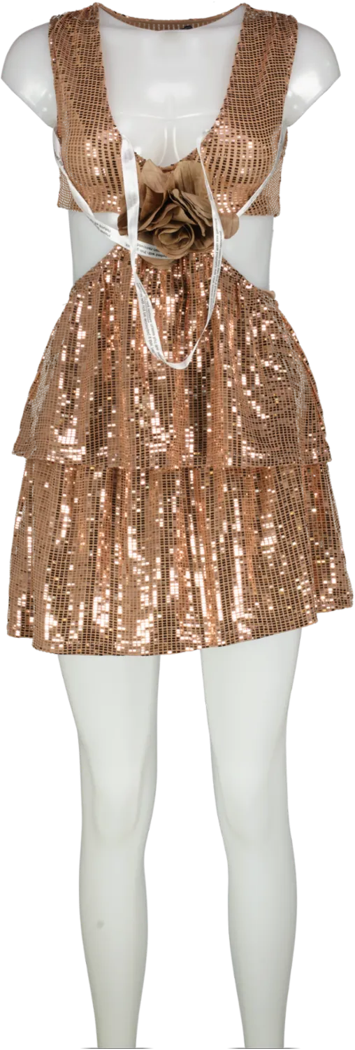 Nasty Gal Metallic Sequin Side Cut Out Mini Dress UK XS