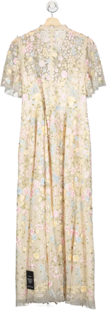 Needle & Thread Cream Secret Garden Embroidered Short Sleeve Floral Ankle Gown UK 16