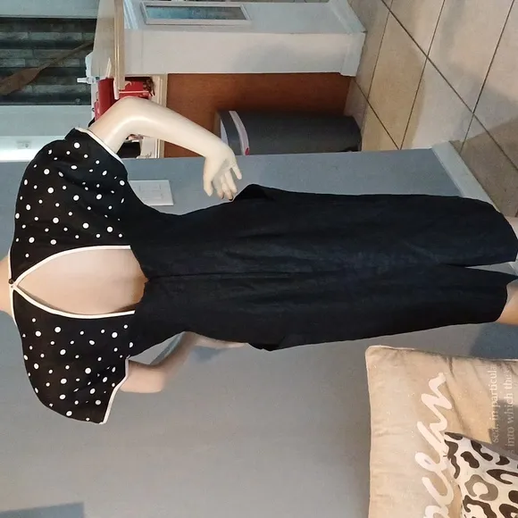Neiman-Marcus vintage linen applique shoulder pad dress 10