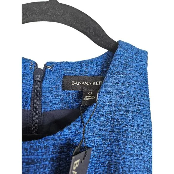 NEW Banana Republic 0 Italian Tweed Fit-and-Flare Dress Career Classic Blue