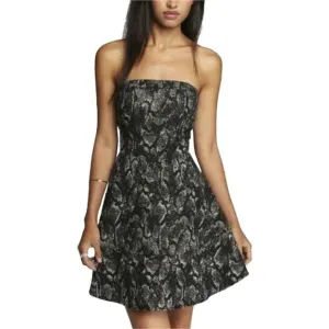 New Express $118 Womens Strapless Metallic Gold Black Snake Fit Flare Dress 10