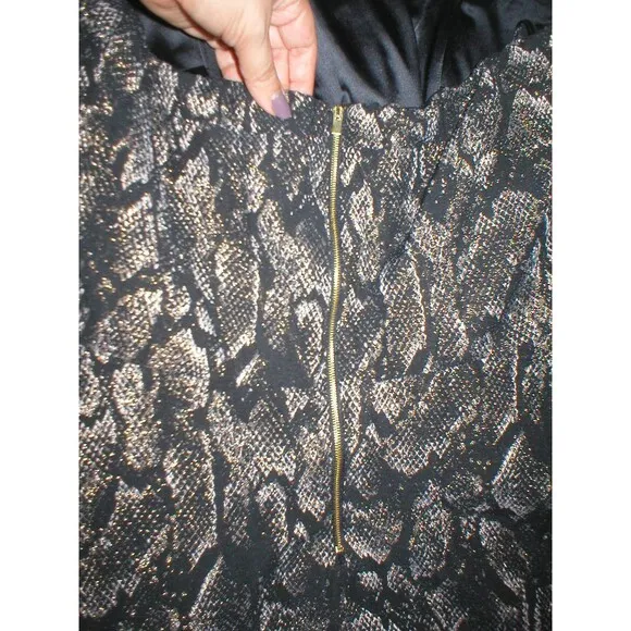 New Express $118 Womens Strapless Metallic Gold Black Snake Fit Flare Dress 10