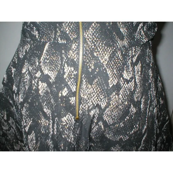 New Express $118 Womens Strapless Metallic Gold Black Snake Fit Flare Dress 10