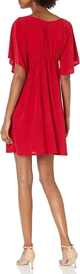 New Star Vixen Women's Flutter-Sleeve Dress in Red, Sz L!