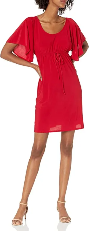 New Star Vixen Women's Flutter-Sleeve Dress in Red, Sz L!
