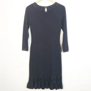 NICOLE MILLER Knit Flounce Embellished Dress Navy