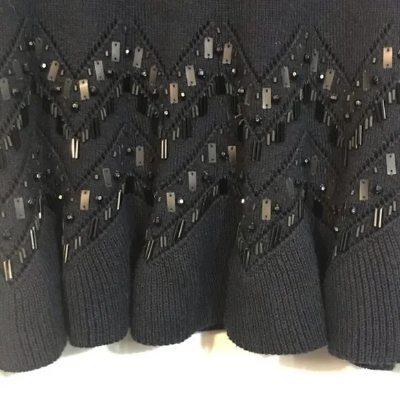 NICOLE MILLER Knit Flounce Embellished Dress Navy
