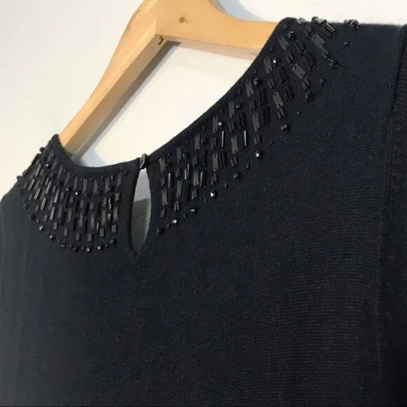 NICOLE MILLER Knit Flounce Embellished Dress Navy