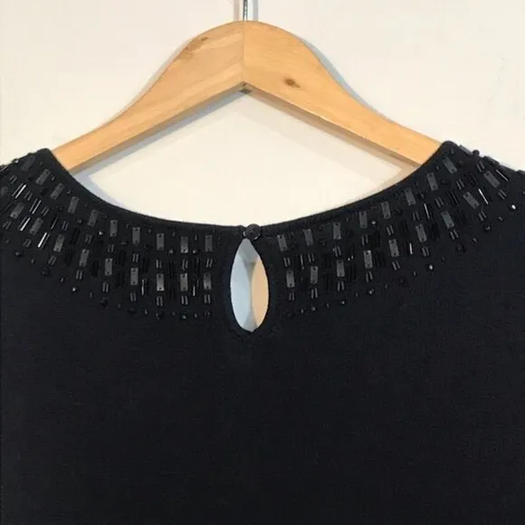 NICOLE MILLER Knit Flounce Embellished Dress Navy