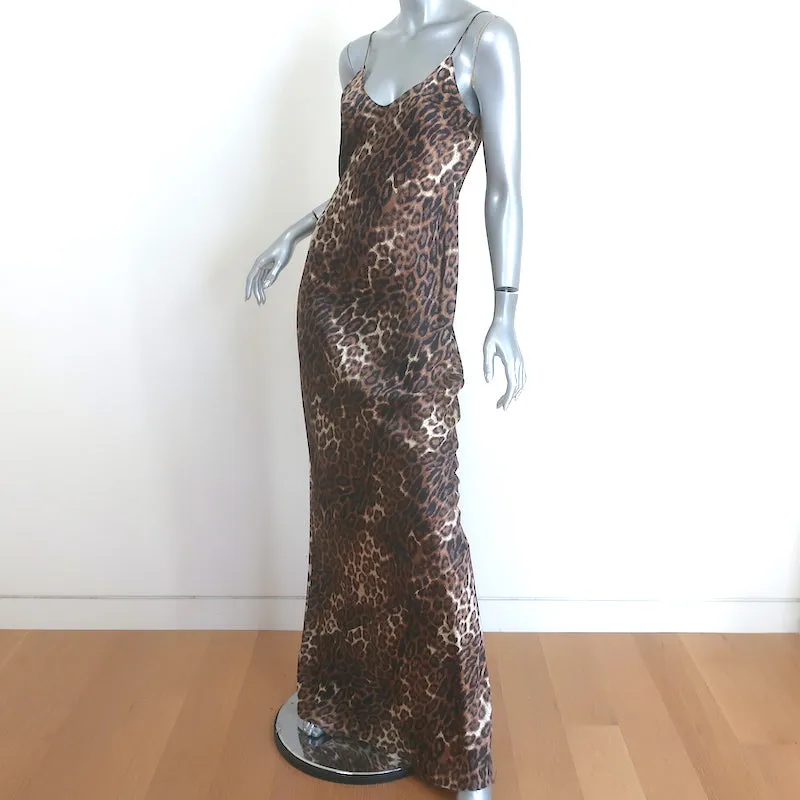 Nili Lotan Cami Gown Leopard Print Silk Satin Size Medium V-Neck Maxi Dress