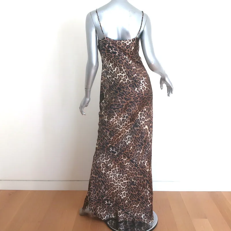 Nili Lotan Cami Gown Leopard Print Silk Satin Size Medium V-Neck Maxi Dress