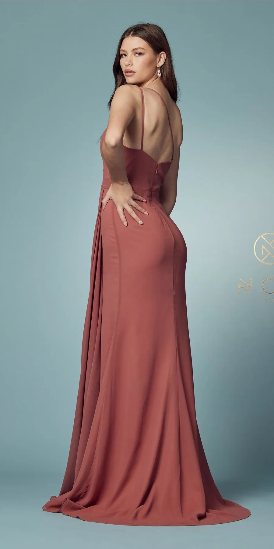 Nox Anabel E1005 Long One Shoulder Chiffon Evening Gown