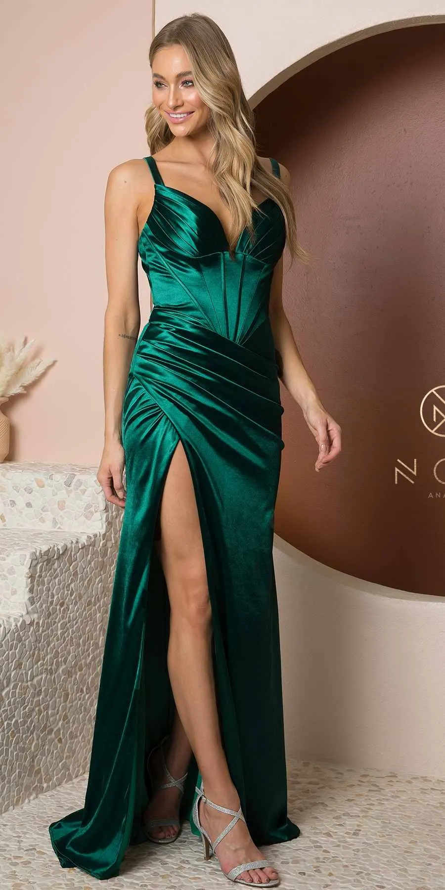 Nox Anabel E1047 Sexy Bustier Corset Satin Dress High Split