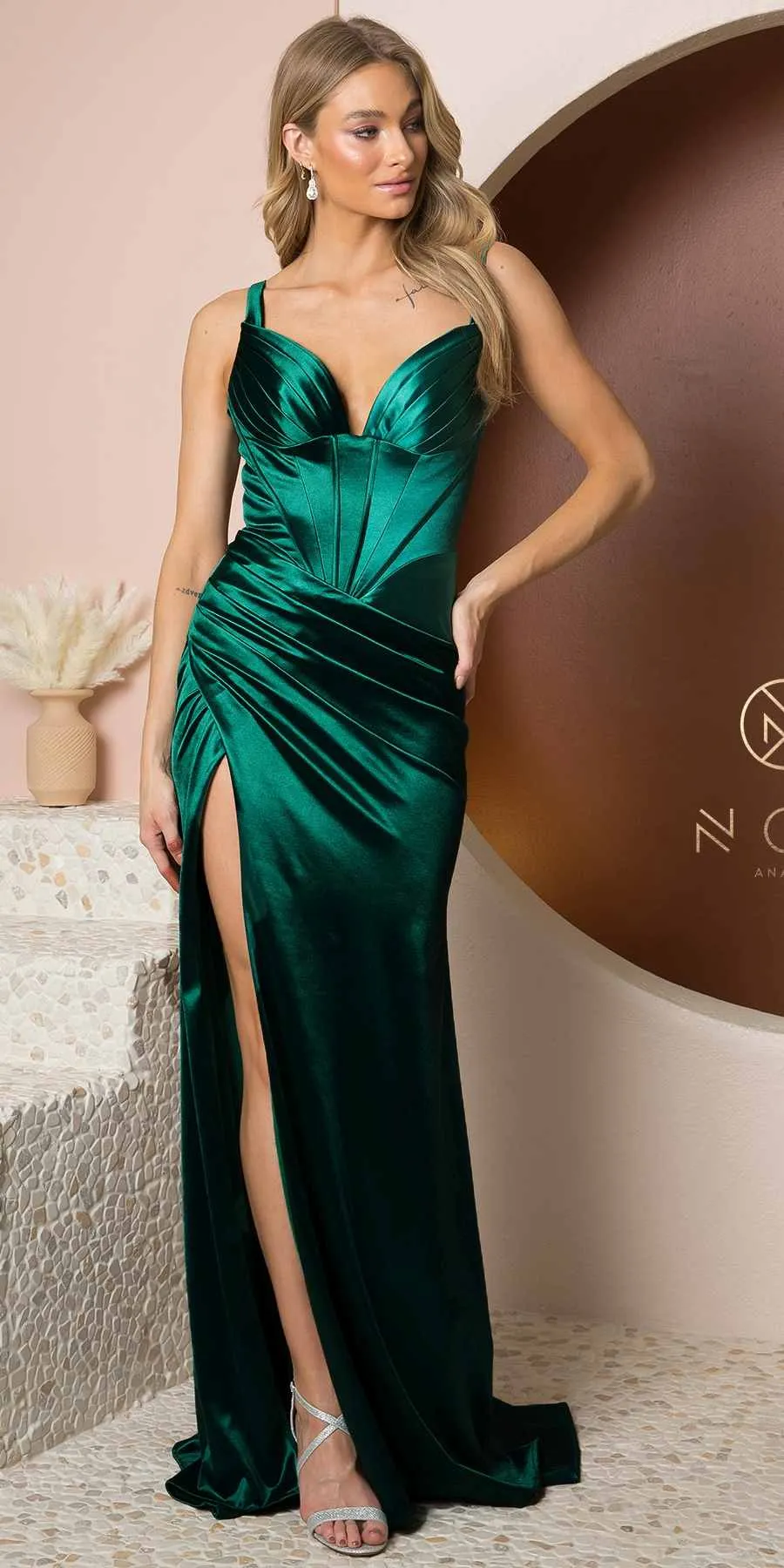Nox Anabel E1047 Sexy Bustier Corset Satin Dress High Split