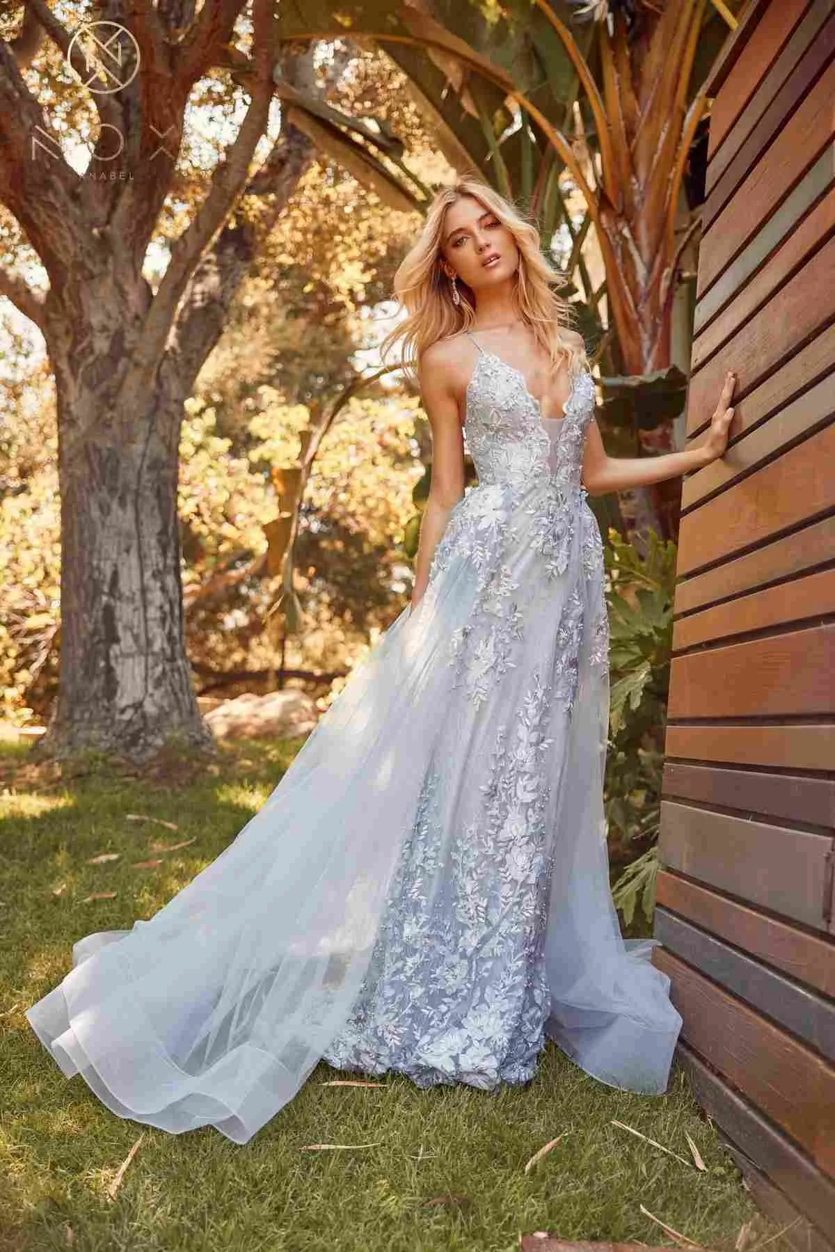 Nox Anabel F485 Lace and Beads Mermaid Gown Chiffon Overskirt