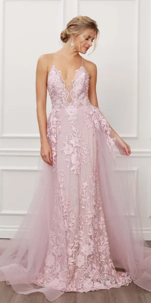 Nox Anabel F485 Lace and Beads Mermaid Gown Chiffon Overskirt