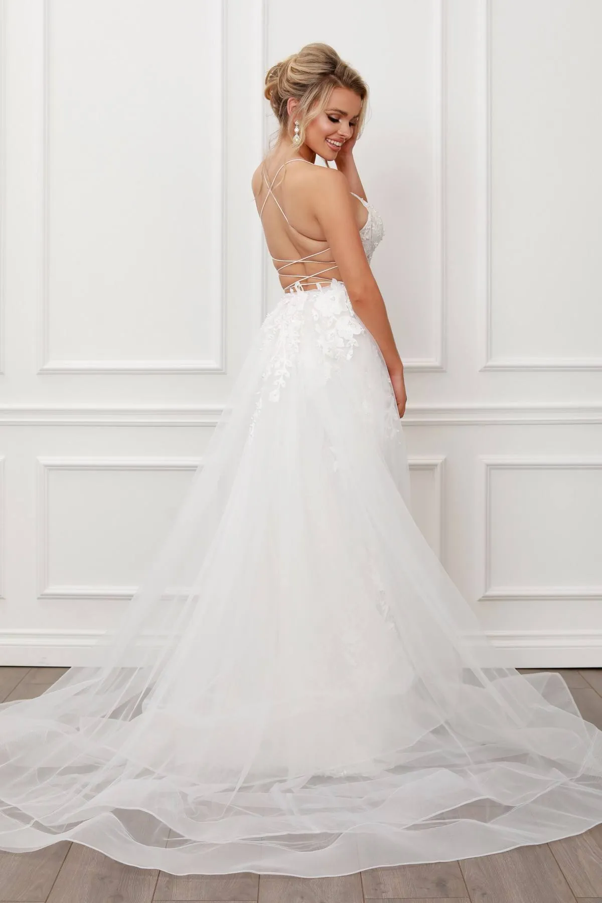 Nox Anabel F485 Lace and Beads Mermaid Gown Chiffon Overskirt