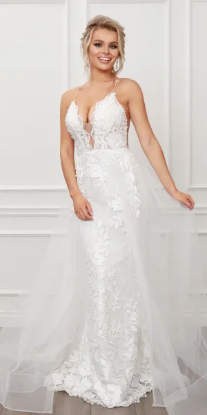 Nox Anabel F485W Lace and Beads Mermaid Gown Chiffon Overskirt