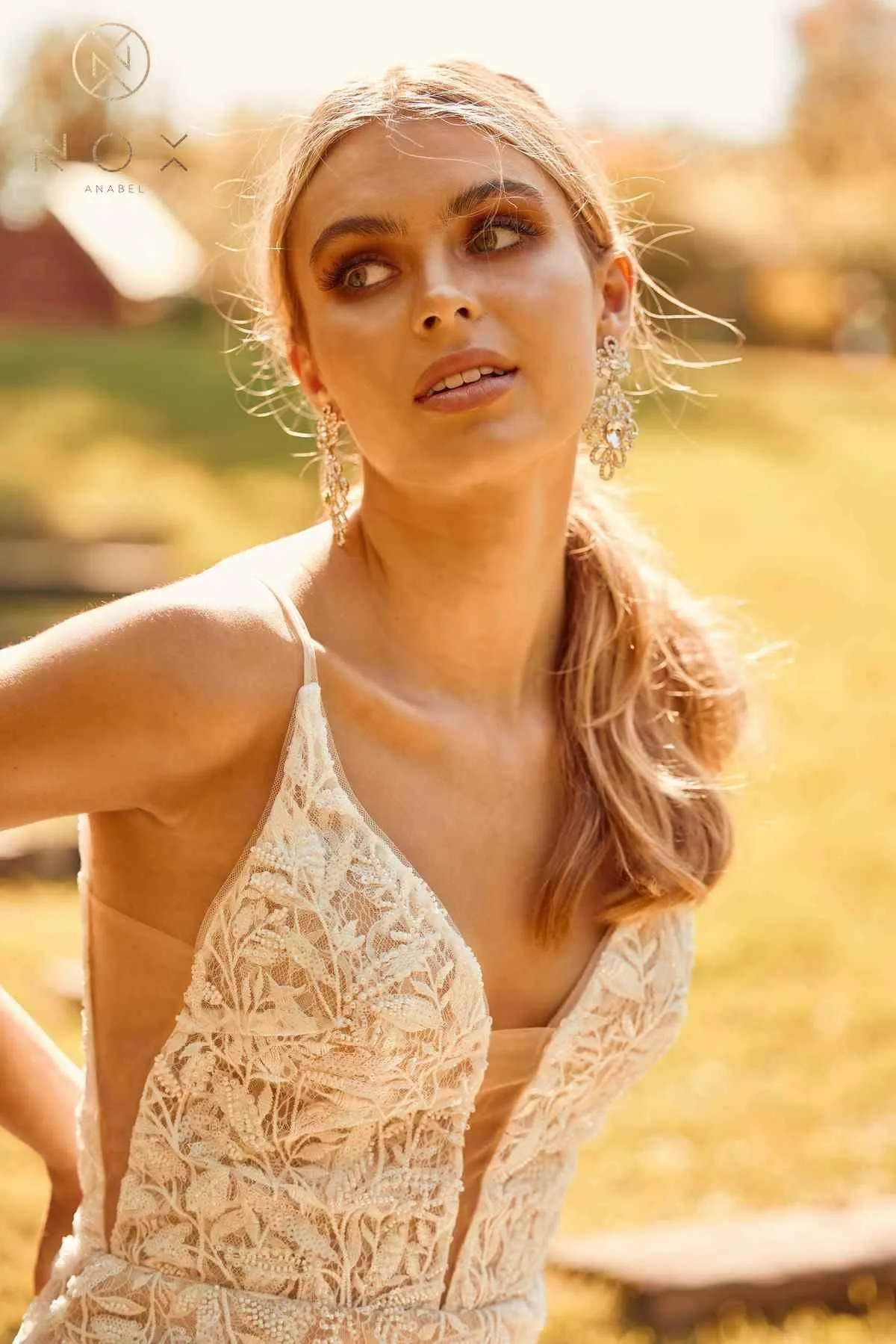 Nox Anabel JE915 Cut Out Side V-Neck Fitted Lace Wedding Gown